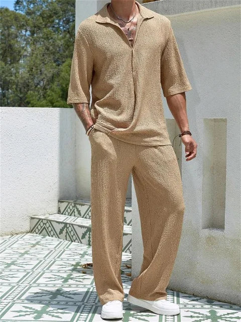 Męski dwuczęściowy zestaw casualowy o nowoczesnym kroju - Khaki