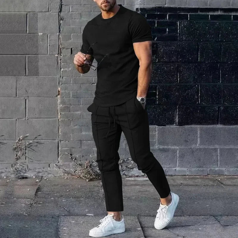 Męski dwuczęściowy komplet casualowy o kroju slim fit - Czarny