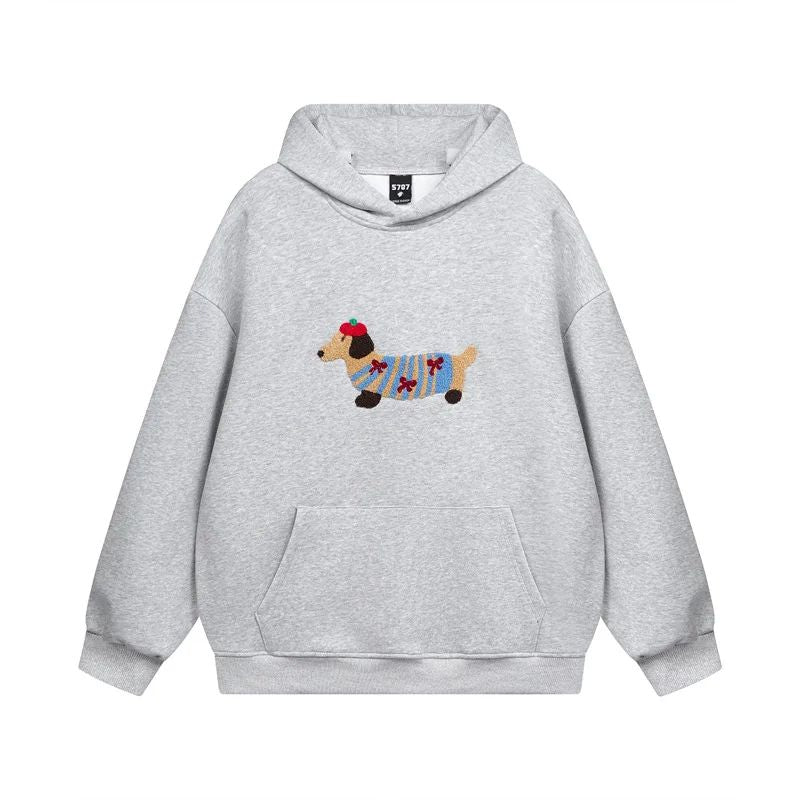 Bluza unisex oversize z haftem jamnika - Szary
