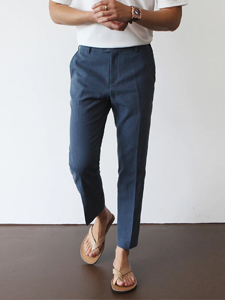 Męskie spodnie slim fit ze zwężaną nogawką - Niebieski