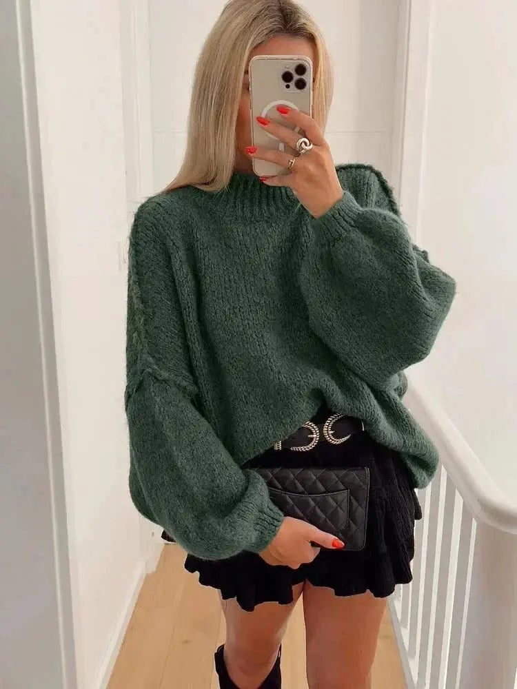 Miękki i ciepły sweter oversize na jesień - Zielony