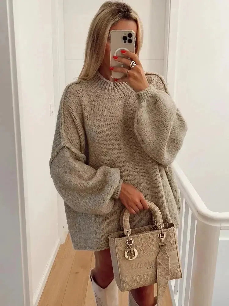 Miękki i ciepły sweter oversize na jesień - Khaki