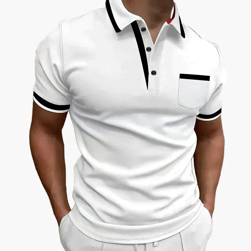 Męska koszulka polo Modern Fit z czarnymi kontrastowymi detalami - Biały