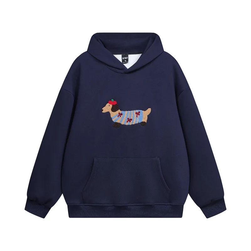 Bluza unisex oversize z haftem jamnika - Granatowy