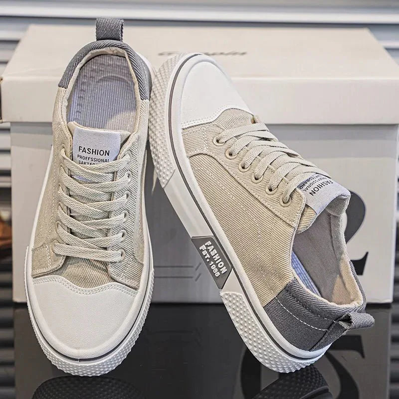 Męskie niskie sneakersy z klasycznym wiązaniem - Beżowy