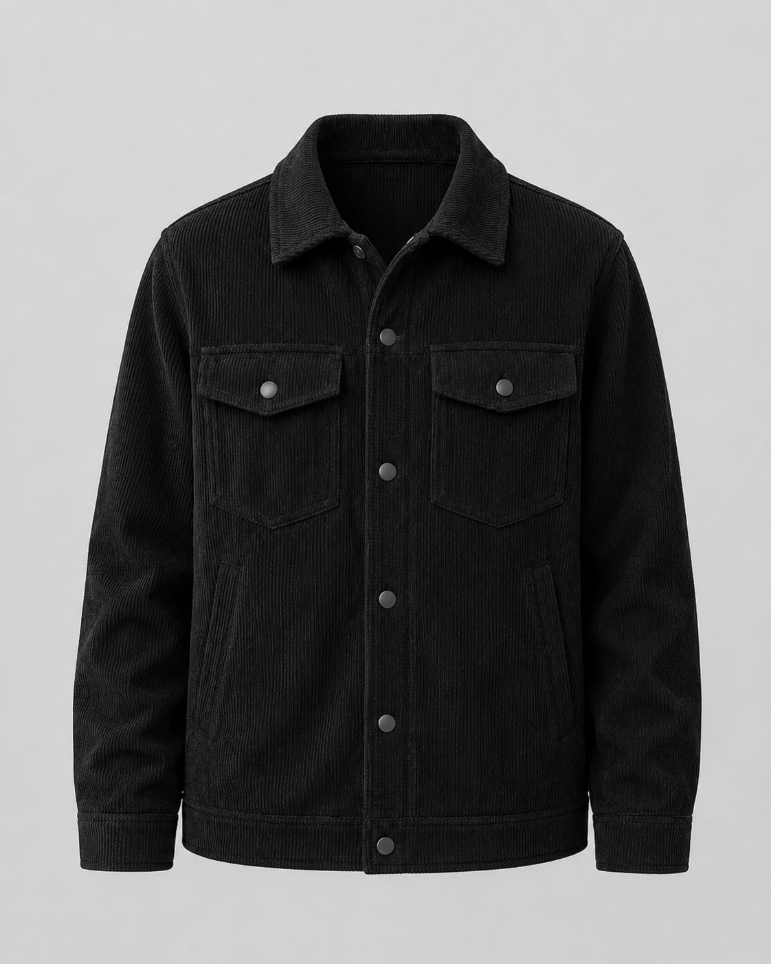 Męski bawełniany overshirt sztruksowy z kieszeniami - Czarny