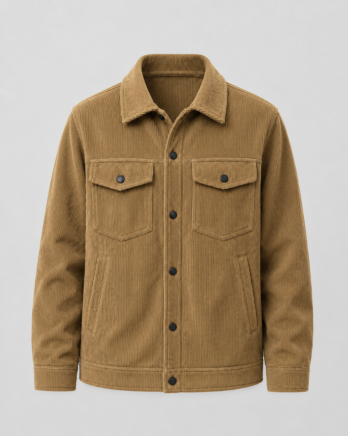 Męski bawełniany overshirt sztruksowy z kieszeniami - Brązowy