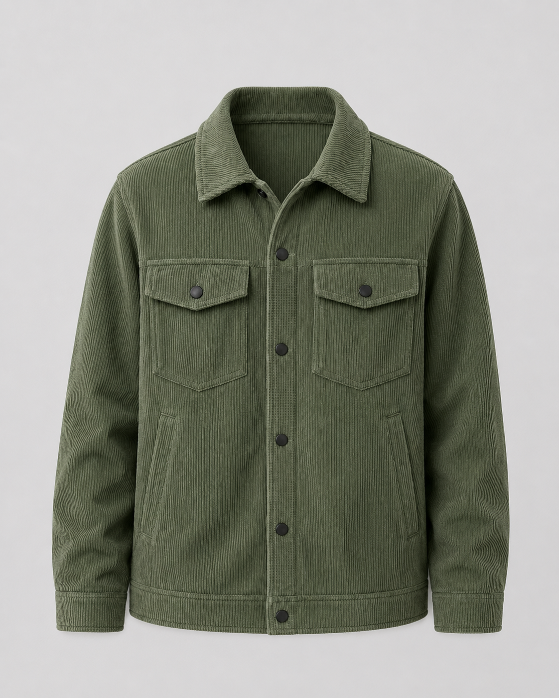 Męski bawełniany overshirt sztruksowy z kieszeniami - Zielony