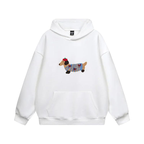 Bluza unisex oversize z haftem jamnika - Biały