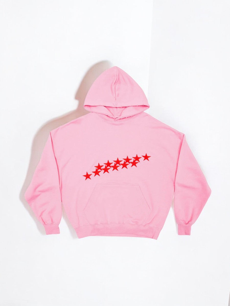 Hoodie oversize w gwiazdy w stylu streetwear - Różowy