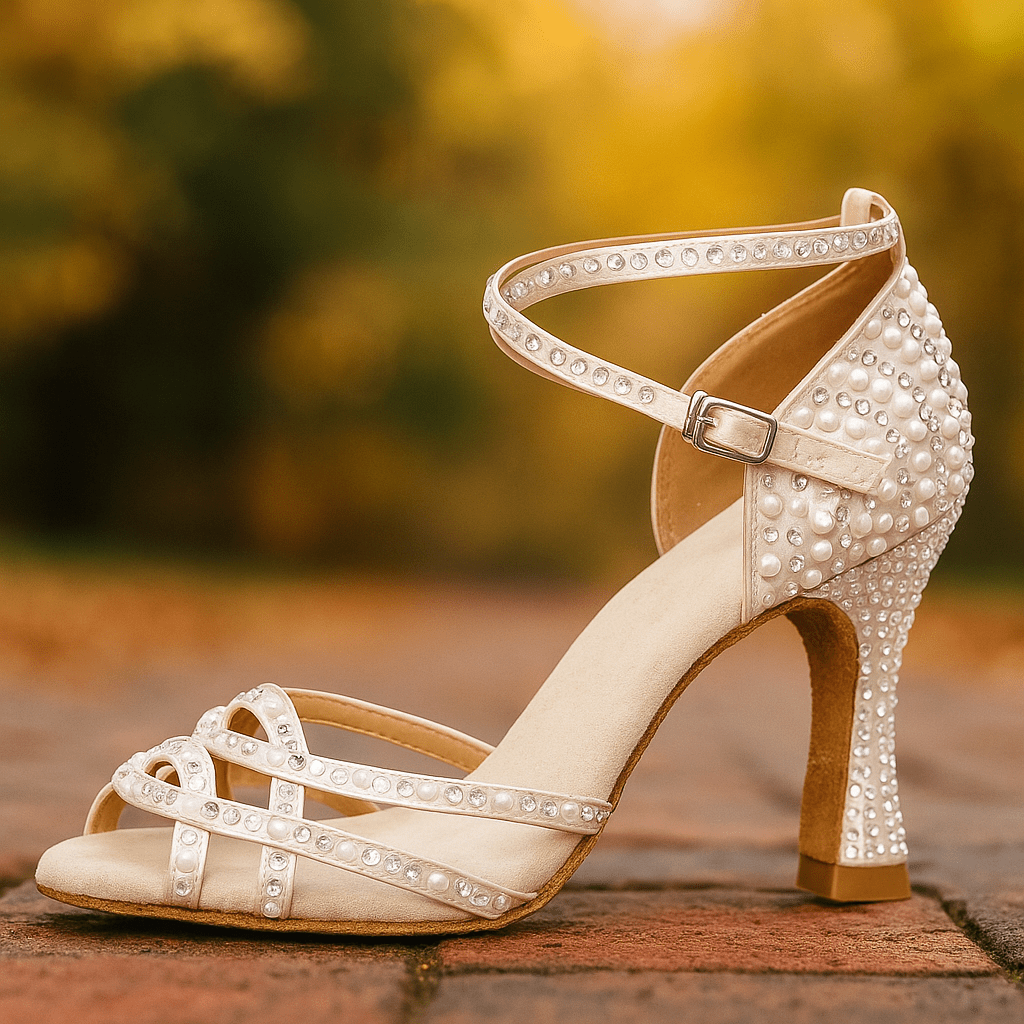 Personalizowane satynowe buty na obcasie do tańca salonowego - Biały