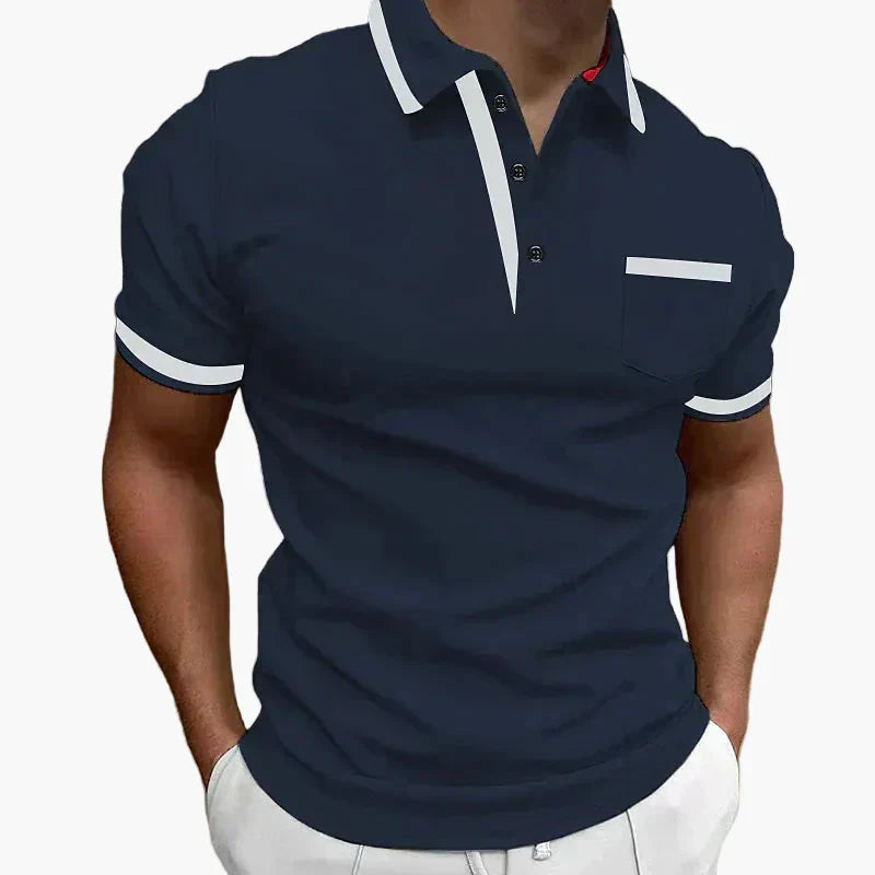 Męska koszulka polo Modern Fit z czarnymi kontrastowymi detalami - Granatowy