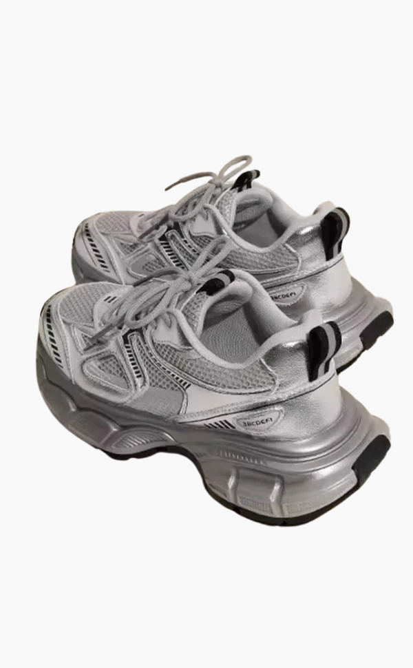 Szare damskie sneakersy z siateczki na masywnej podeszwie