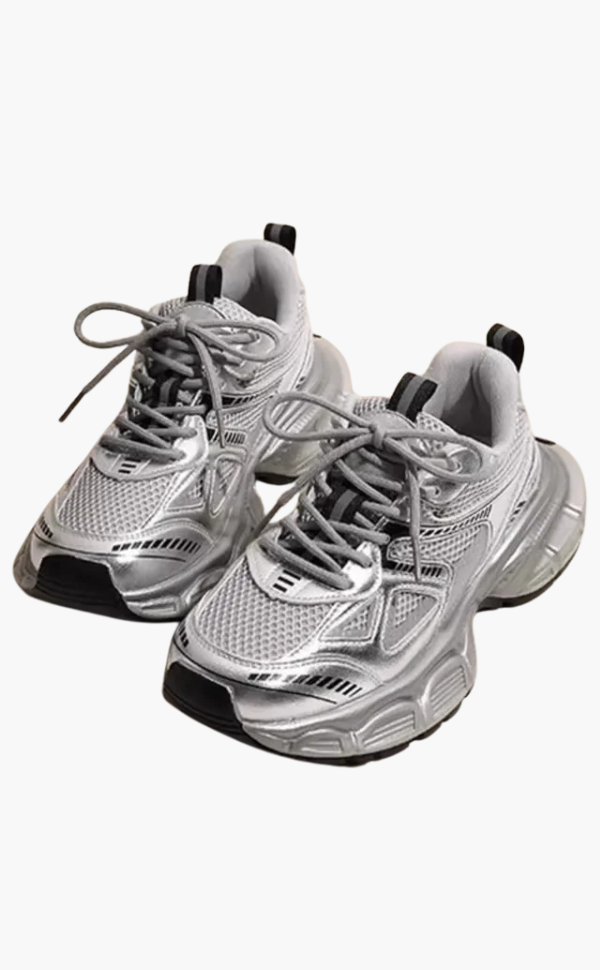 Szare damskie sneakersy z siateczki na masywnej podeszwie