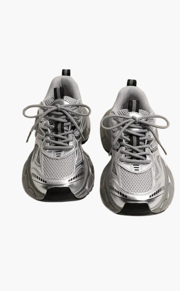 Szare damskie sneakersy z siateczki na masywnej podeszwie