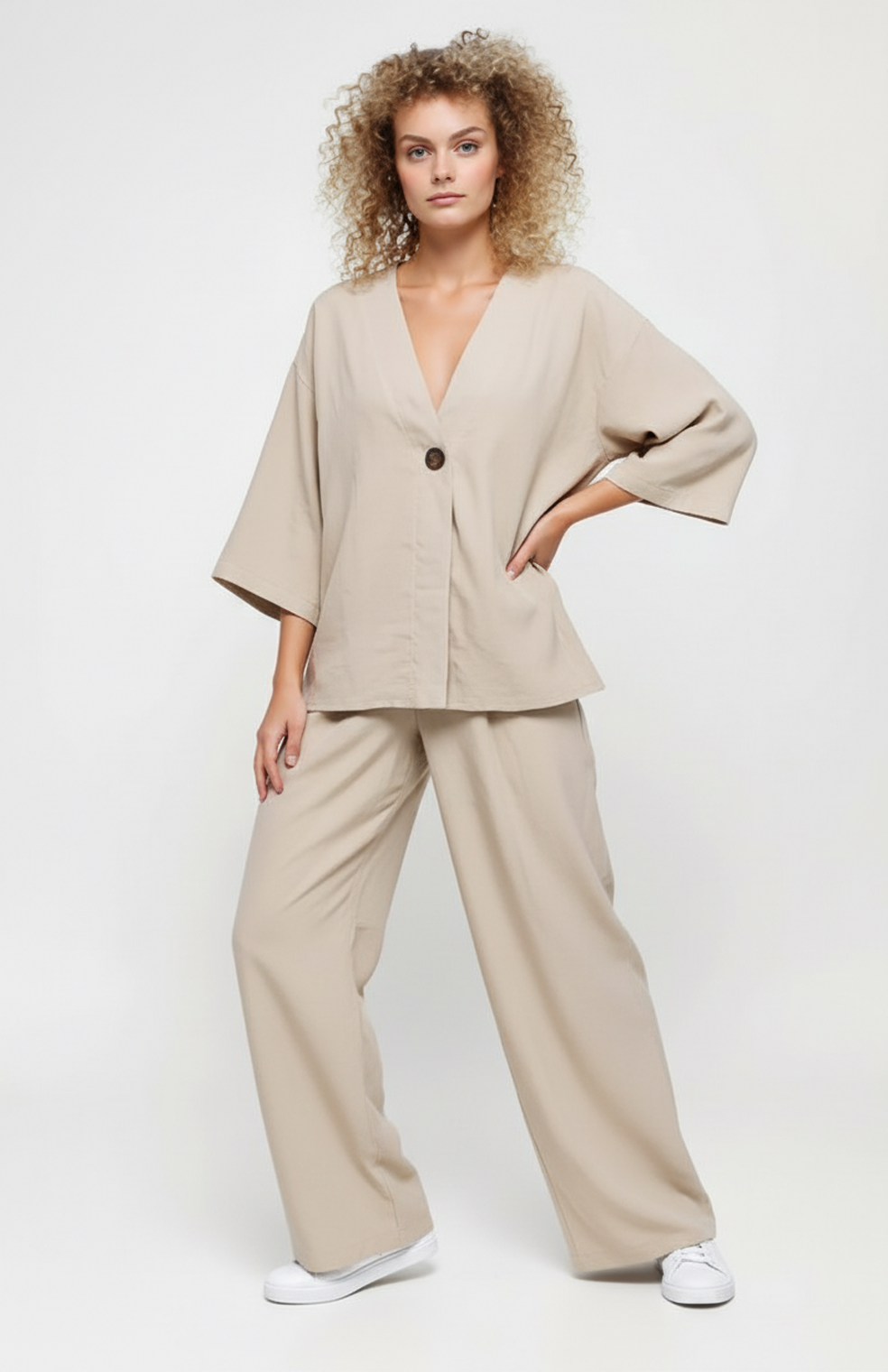 Dwuczęściowy zestaw loungewear o luźnym kroju - Rosaria Beżowy