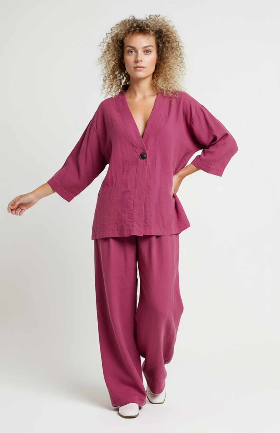 Dwuczęściowy zestaw loungewear o luźnym kroju - Rosaria Różowy