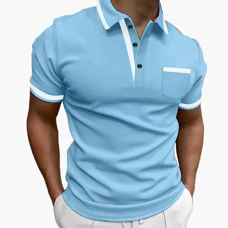 Męska koszulka polo Modern Fit z czarnymi kontrastowymi detalami - Niebieski